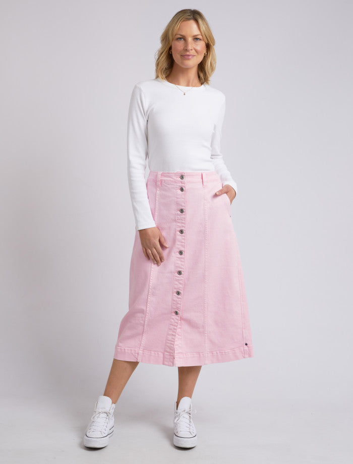 Long pink denim skirt best sale