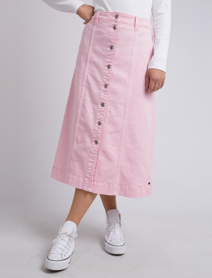 Florence Button Thru Denim Skirt Pink